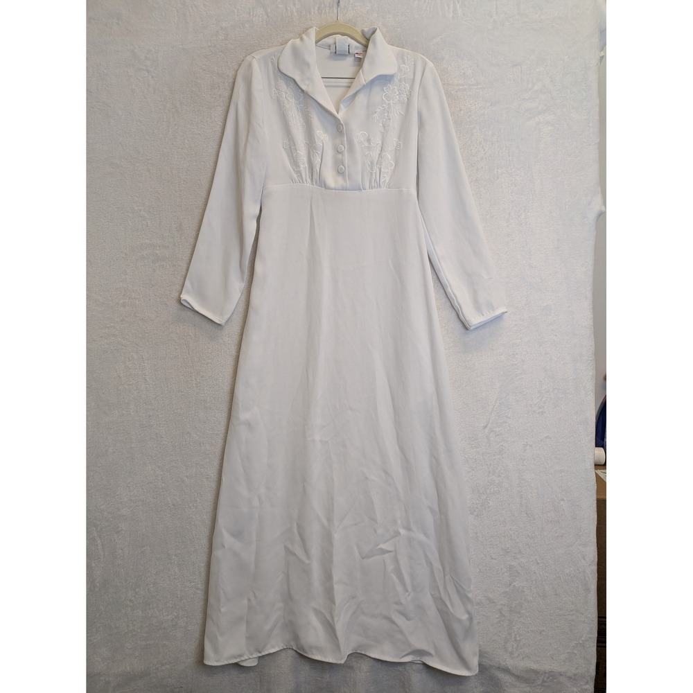 Jody California White Maxi Dress Collared Button Front Petite 4 Embroidered